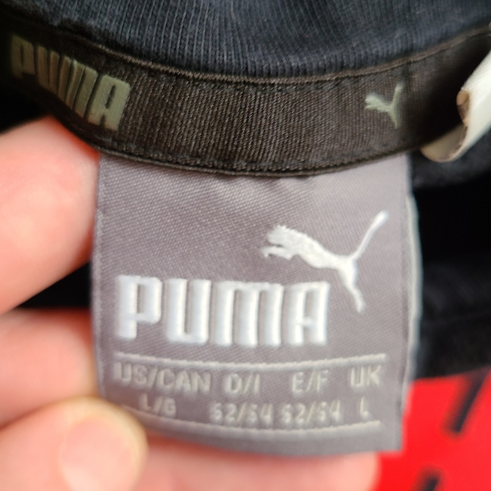 Puma Large Black Red Logo long sleeve hooded sweatshirt front pocket work - Picture 6 of 6